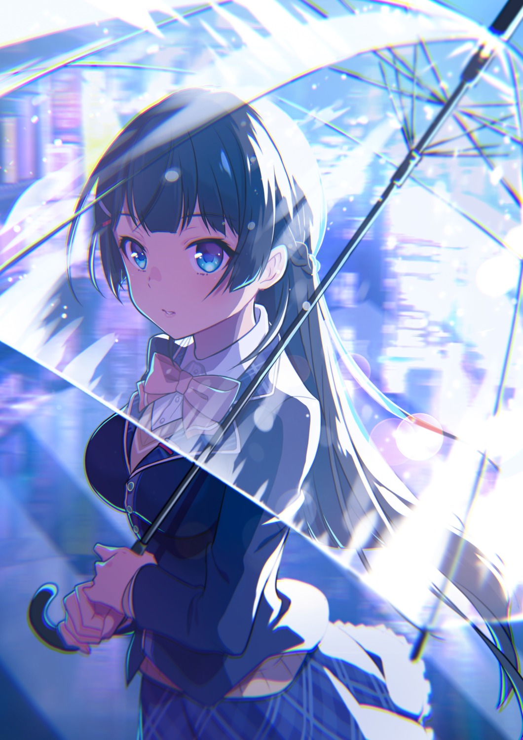eriko, nijisanji, seifuku, sweater, tsukino_mito, umbrella