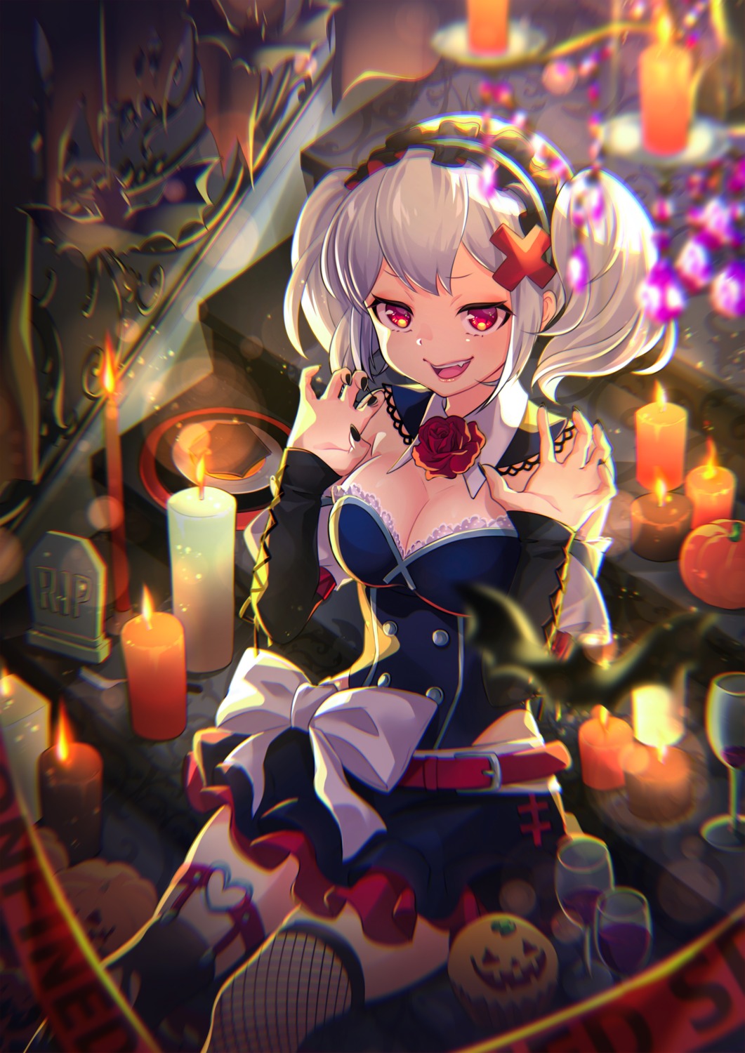 cleavage, eriko, fishnets, garter, halloween, stockings, thighhighs