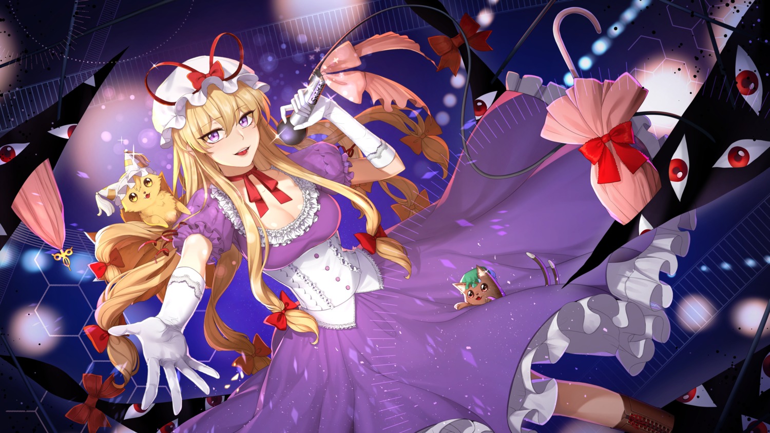 cleavage, dress, lem_tea, touhou, wallpaper, yakumo_yukari