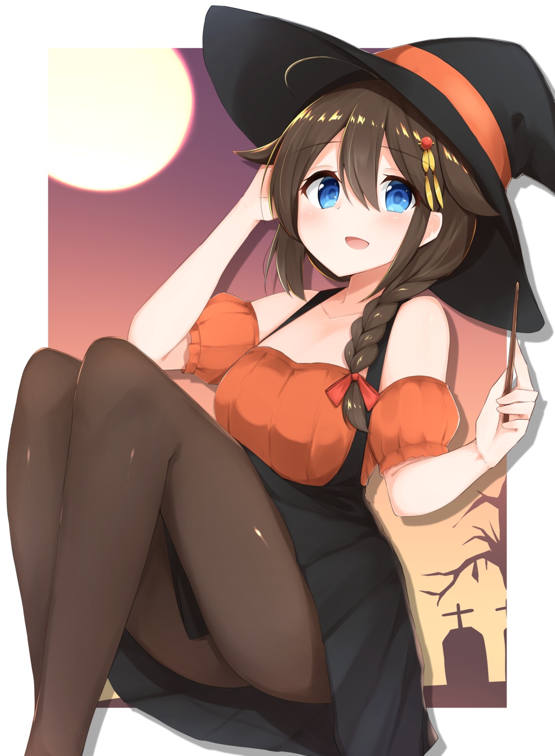 halloween, kantai_collection, pantyhose, sakikumo_(sakumo), shigure_(kancolle), skirt_lift, witch