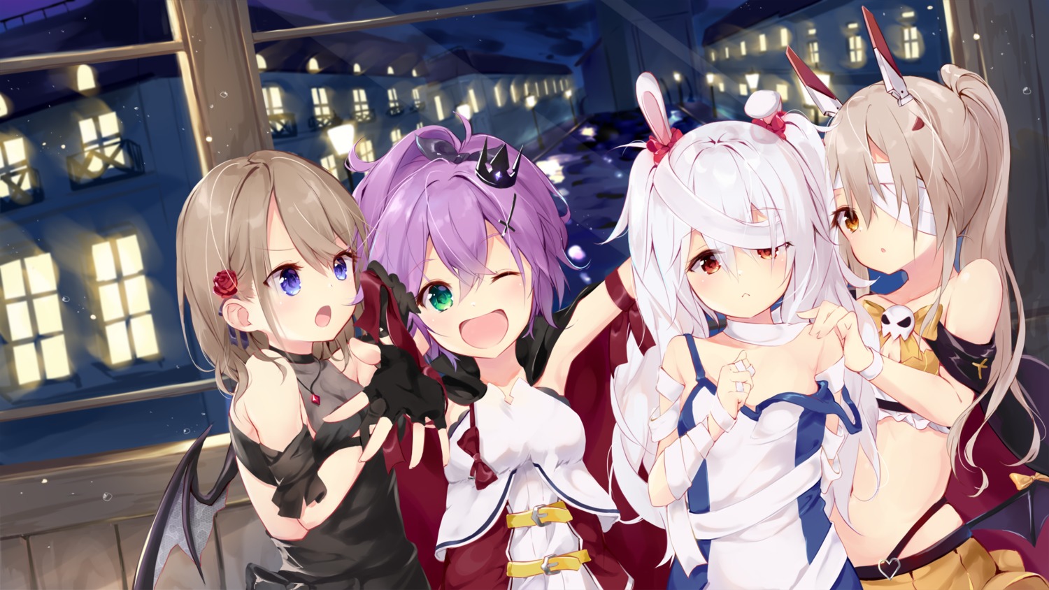 animal_ears, ayanami_(azur_lane), azur_lane, bandages, bunny_ears, halloween, javelin_(azur_lane), laffey_(azur_lane)