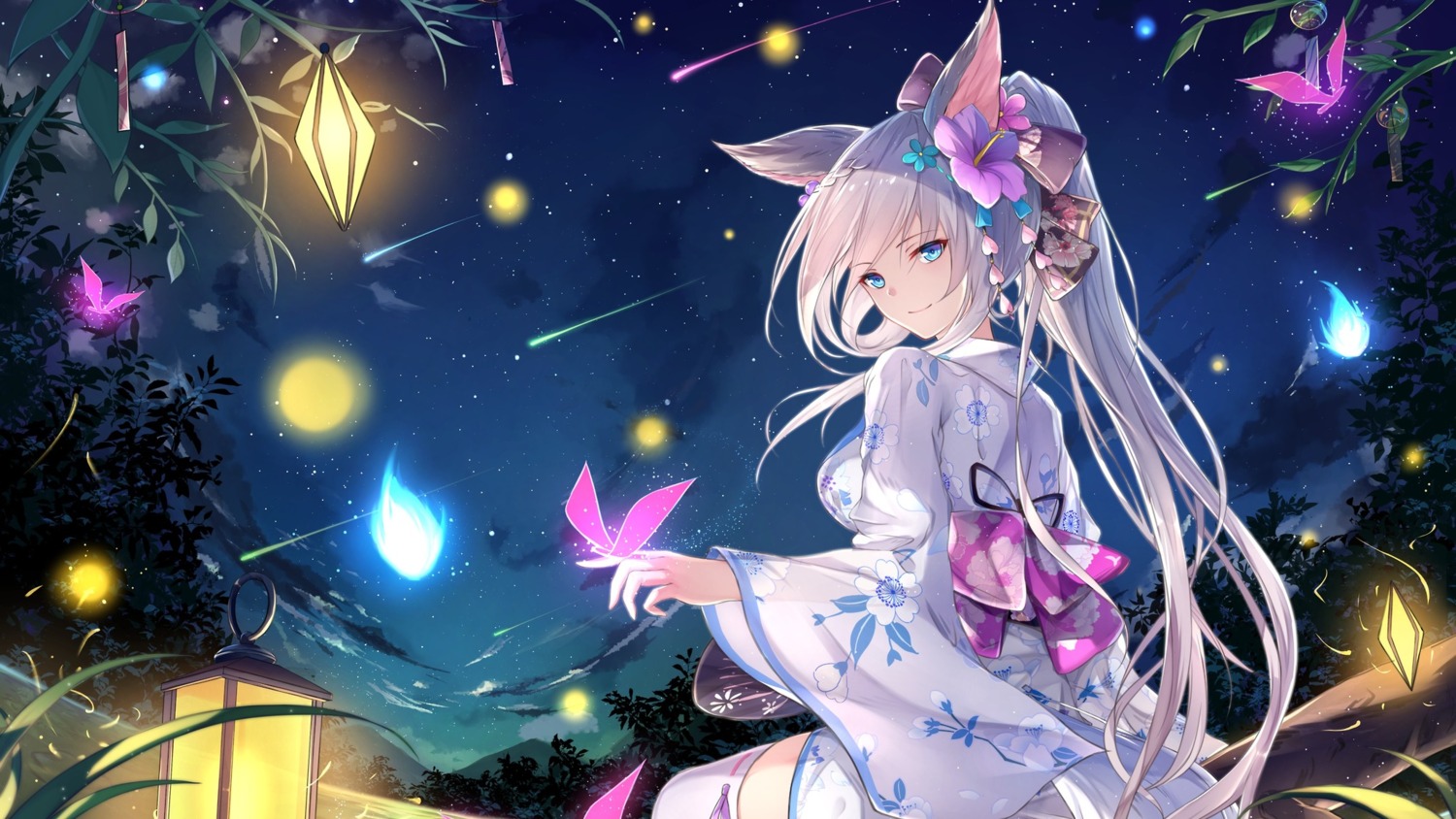animal_ears, fuuro_(johnsonwade), landscape, see_through, thighhighs, yukata