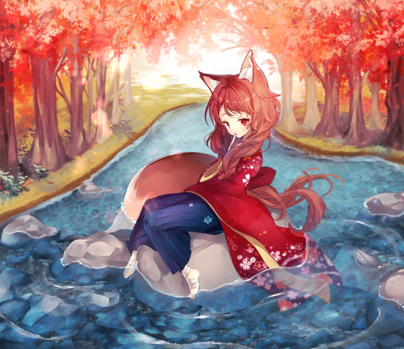 animal_ears, bandages, fuyusuke_(hz+), japanese_clothes, tail, wet