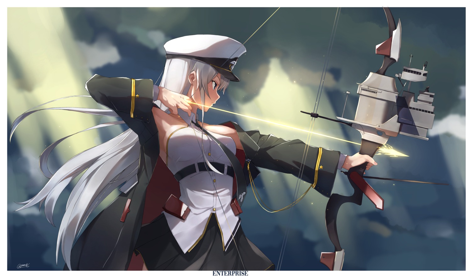 azur_lane, enterprise_(azur_lane), uniform, weapon, yossui