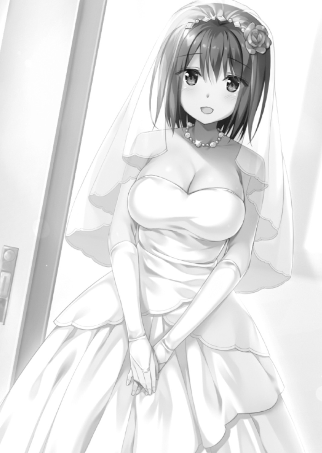 aibeya, dress, hayami_aki, monochrome, no_bra, oryou, see_through, wedding_dress