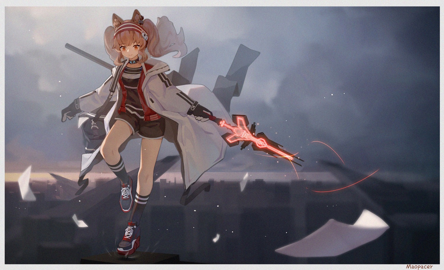 angelina_(arknights), animal_ears, arknights, sunligh_mao, weapon