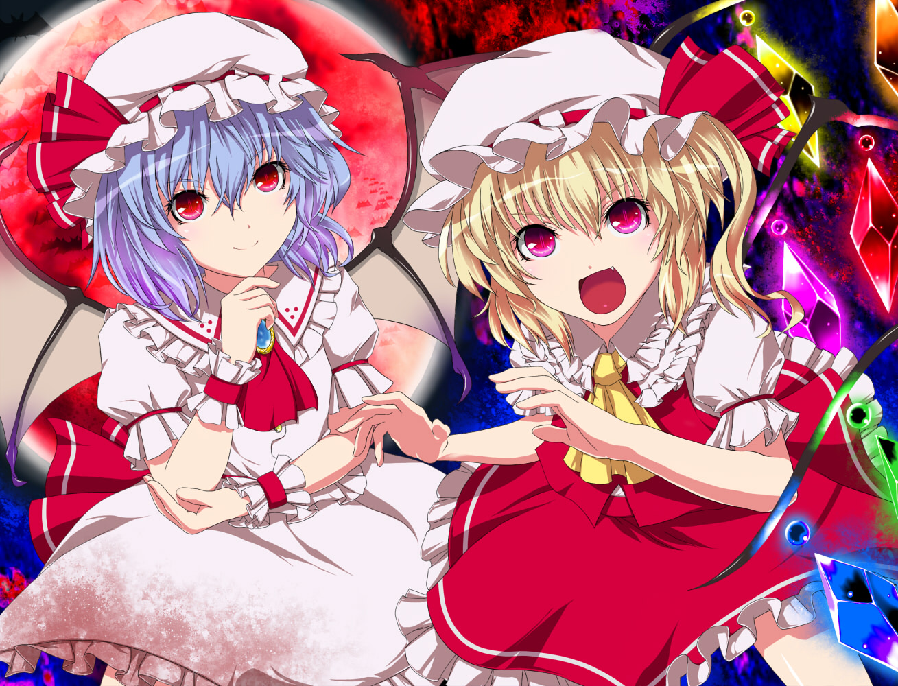 flandre_scarlet, fuji_hyorone, remilia_scarlet, touhou, wings