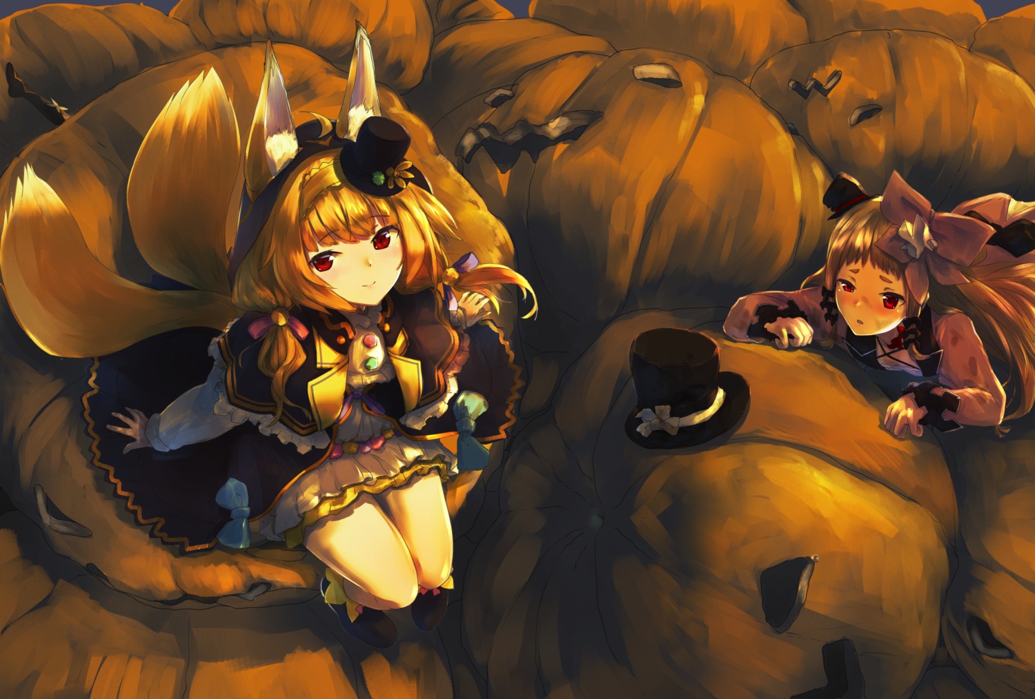 animal_ears, atsajh, flower_knight_girl, halloween, kitsune, tail