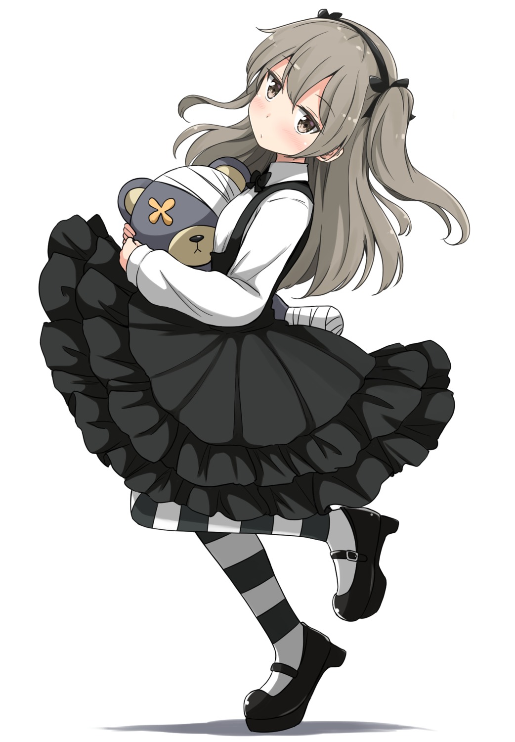aikawa_ryou, bandages, dress, girls_und_panzer, gothic_lolita, heels, lolita_fashion, pantyhose, shimada_arisu, skirt_lift