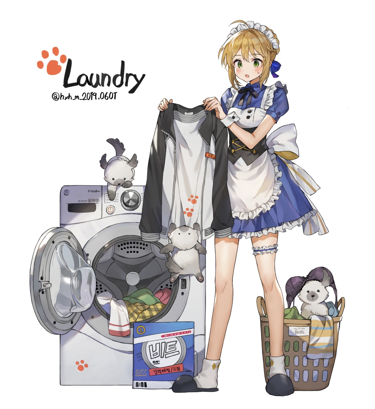 artoria_pendragon_(fate), fate/grand_order, garter, gompang, maid