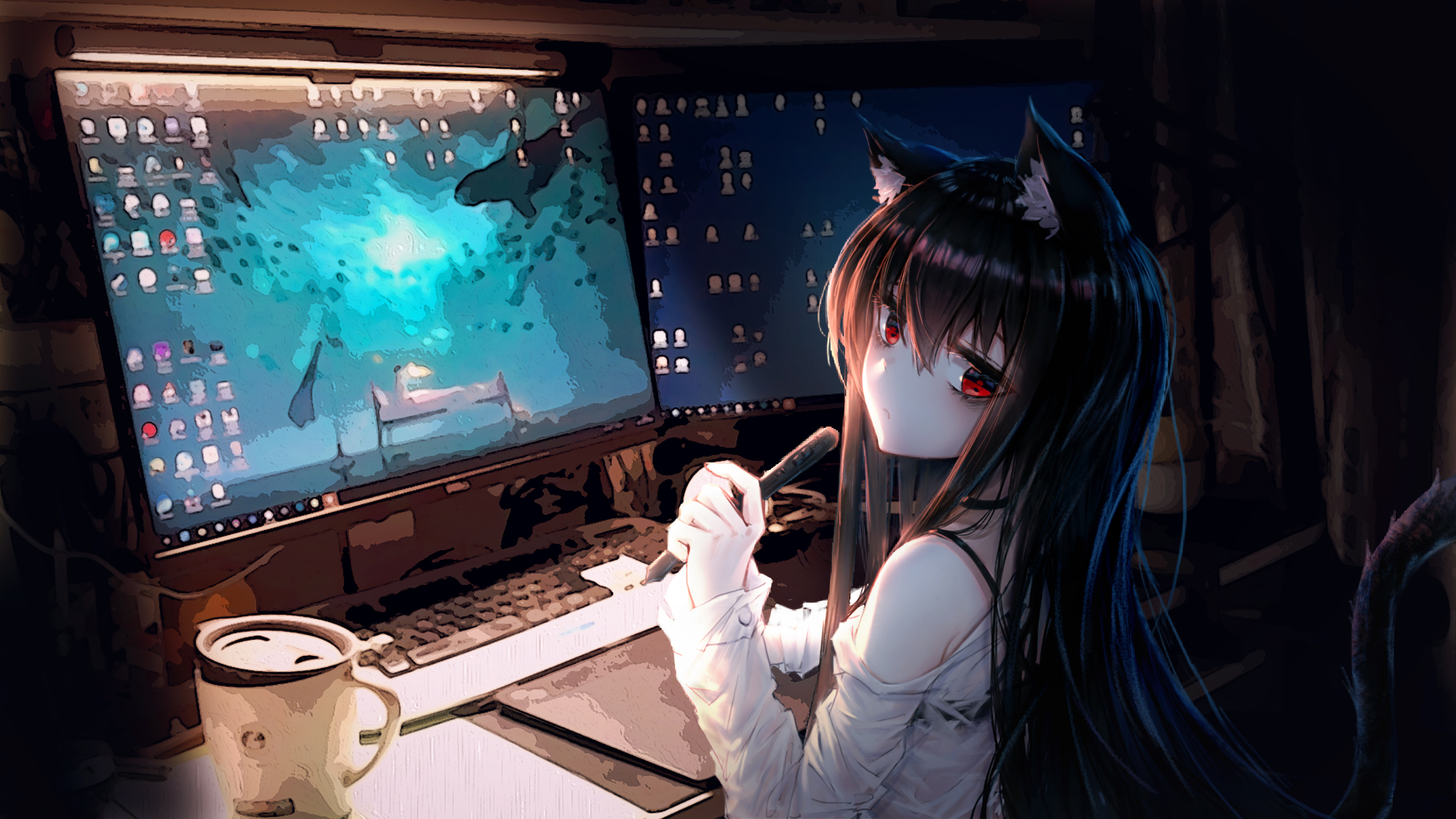 animal_ears, bra, nekomimi, see_through, tail, xing
