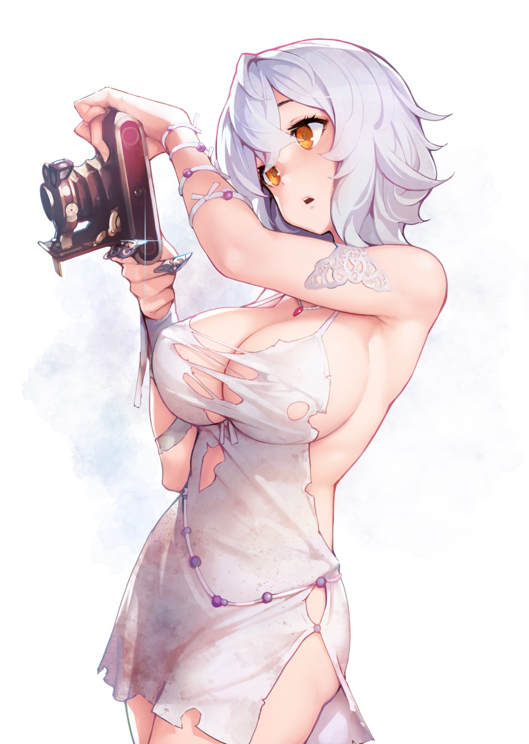 ataruman, cleavage, code_vein, dress, io_(code_vein), no_bra, torn_clothes
