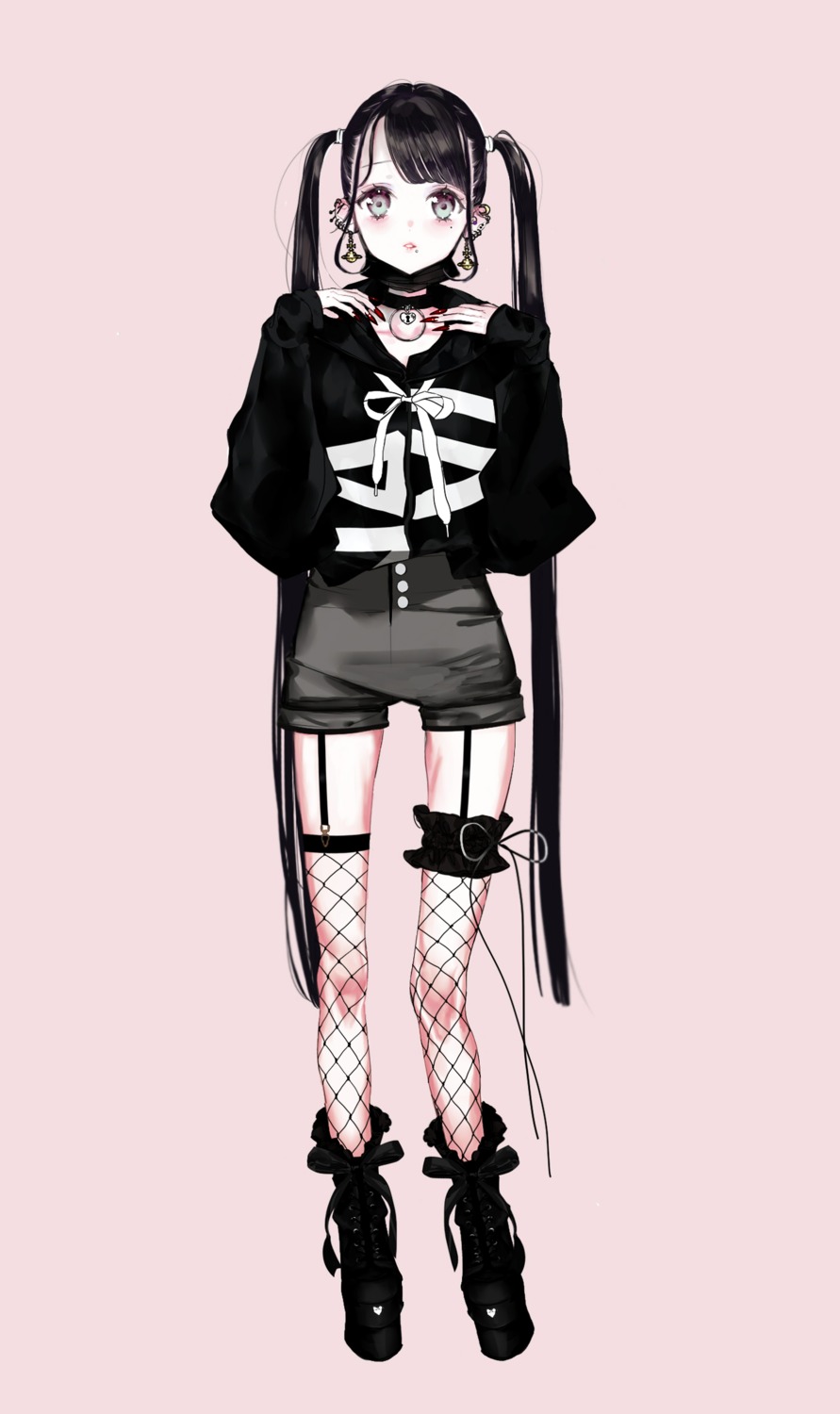 fishnets, garter, shikishima_(eiri), stockings, thighhighs