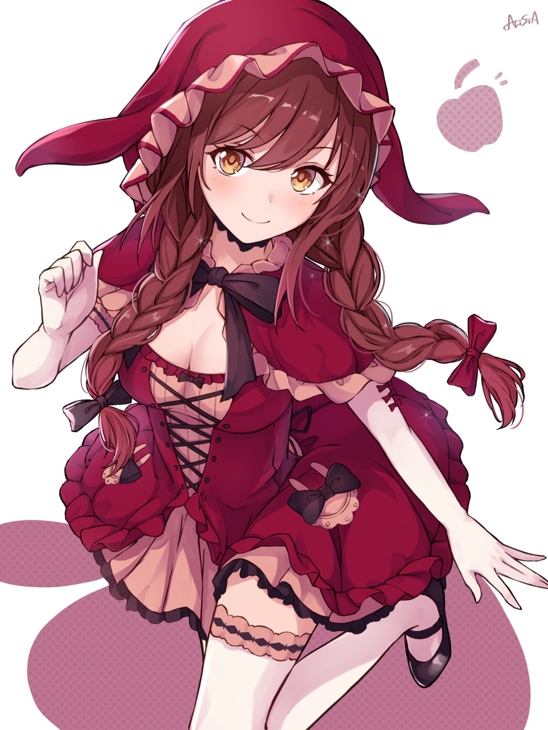 alisia, cleavage, dress, garter, oosaki_amana, the_idolm@ster, the_idolm@ster_shiny_colors
