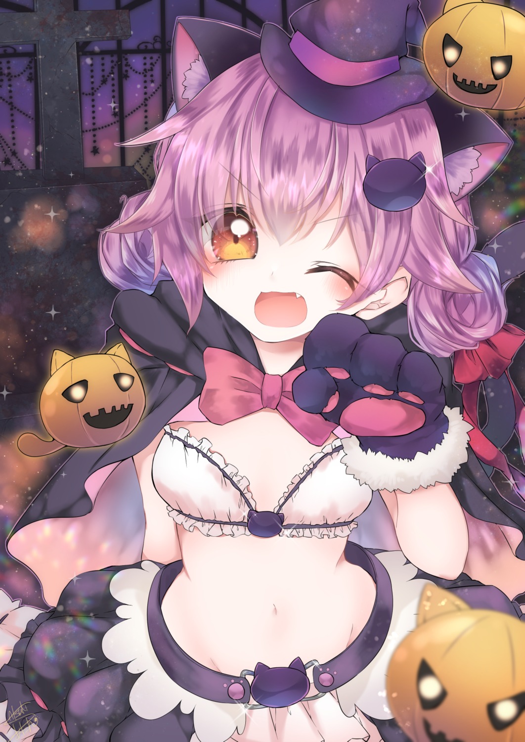 animal_ears, aya-0w0, bra, flower_knight_girl, halloween, nekomimi, tail