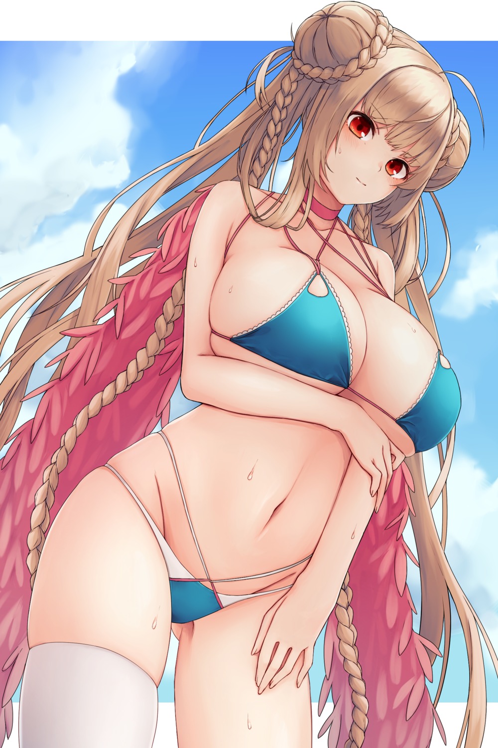 azur_lane, bikini, breast_hold, cleavage, formidable_(azur_lane), namec0, swimsuits, thighhighs, underboob, wet