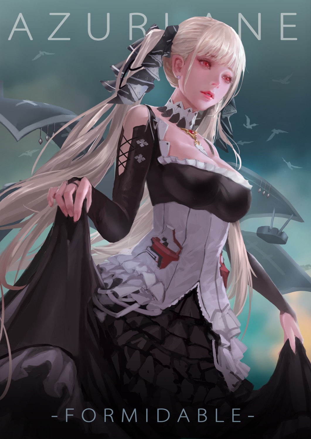 azur_lane, cglas, cleavage, formidable_(azur_lane), gothic_lolita, lolita_fashion, skirt_lift