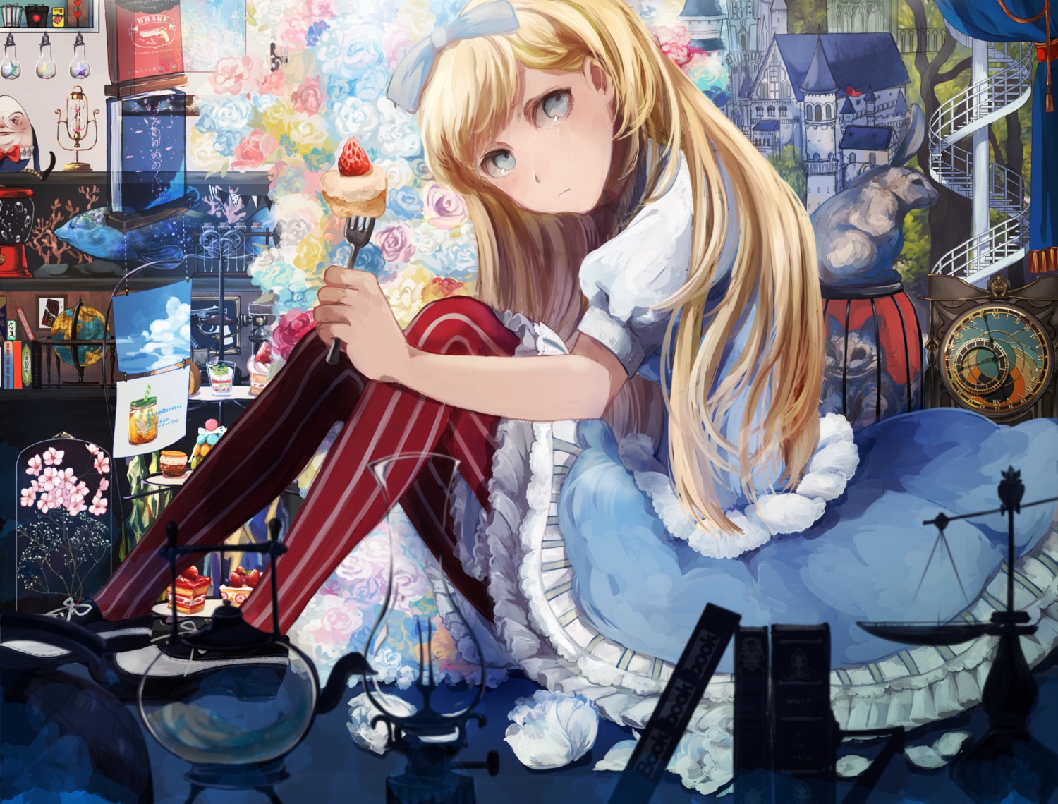 alice, alice_in_wonderland, dress, phelps_(zhanjianshaonv), skirt_lift, tomoyami