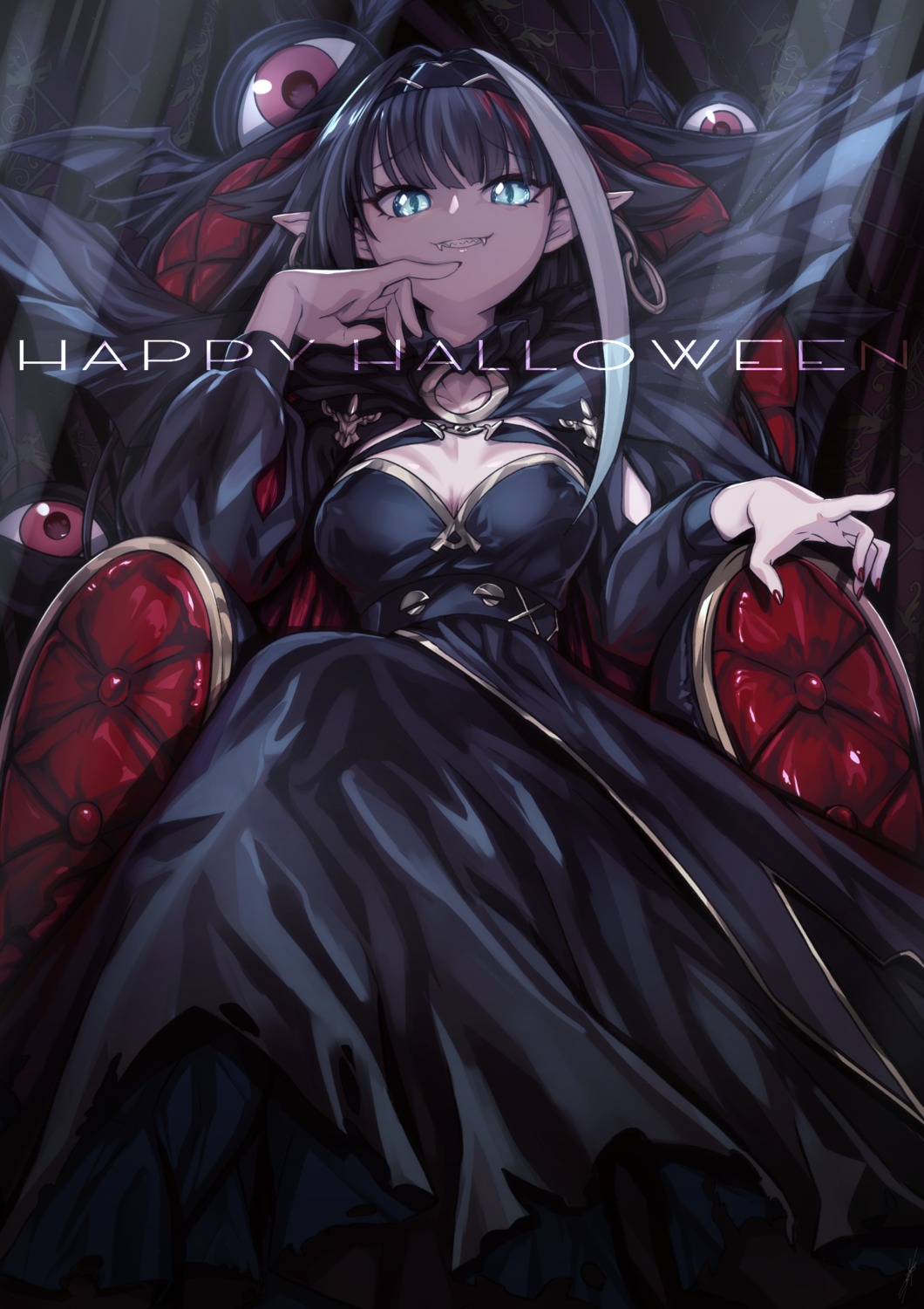 azur_lane, cleavage, deutschland_(azur_lane), dress, halloween, pointy_ears, seigetsu_kotaku