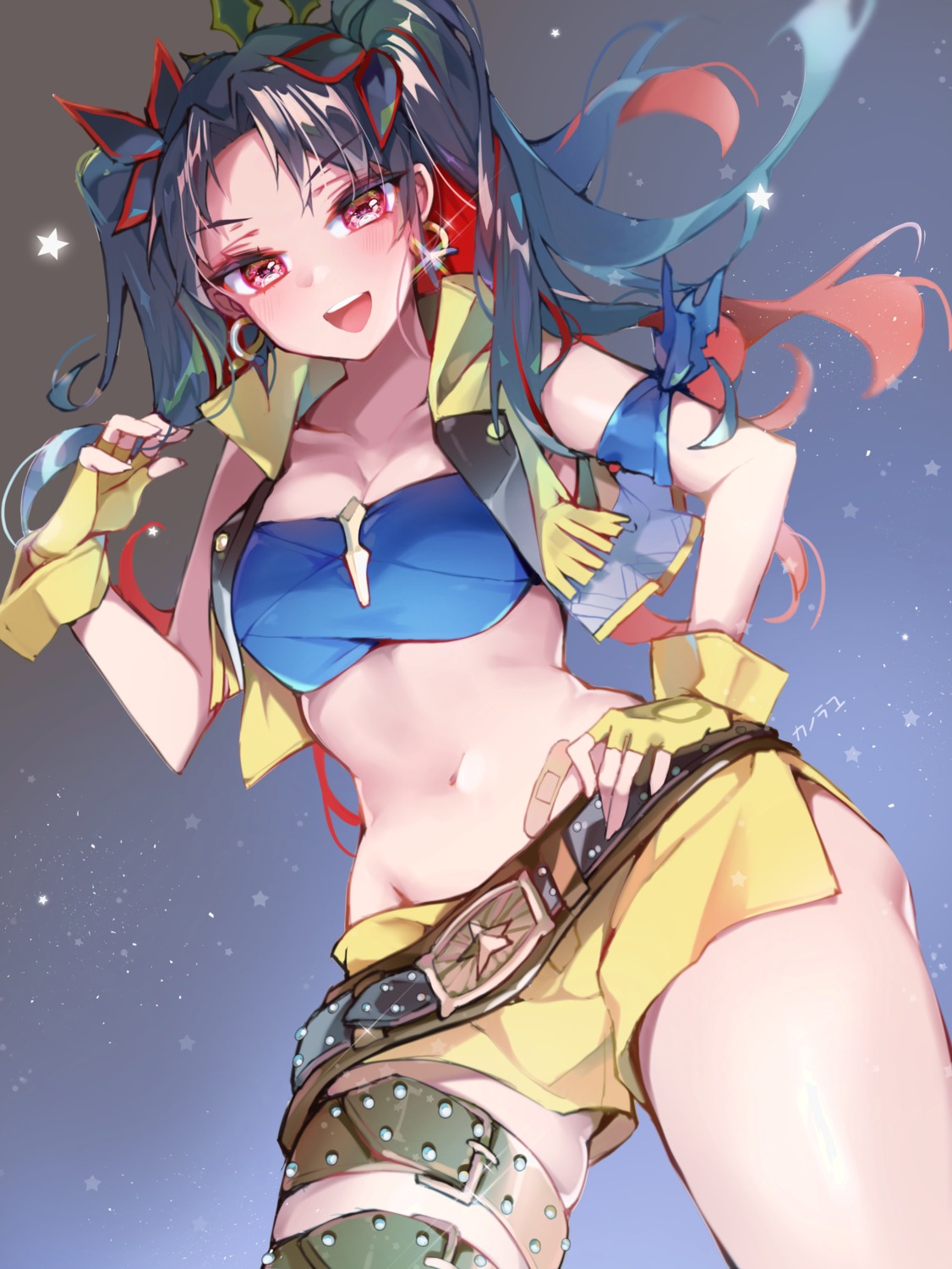 bandaid, bra, cleavage, fate/grand_order, garter, ishtar_(fate), kanola_u, open_shirt