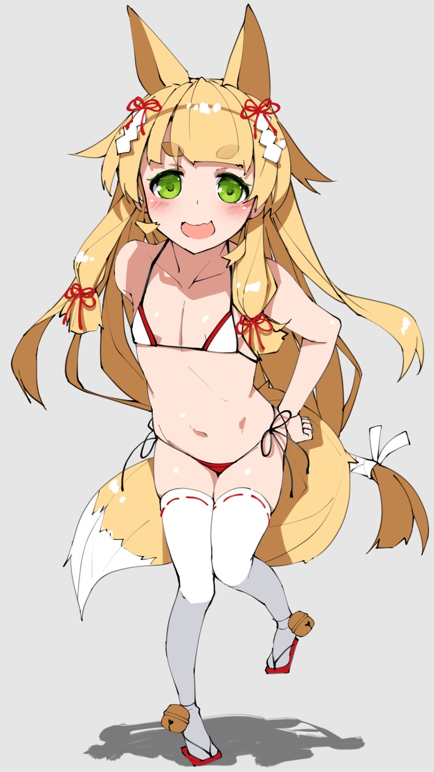 animal_ears, bikini, kitsune, swimsuits, tail, thighhighs, yanagi_yuu