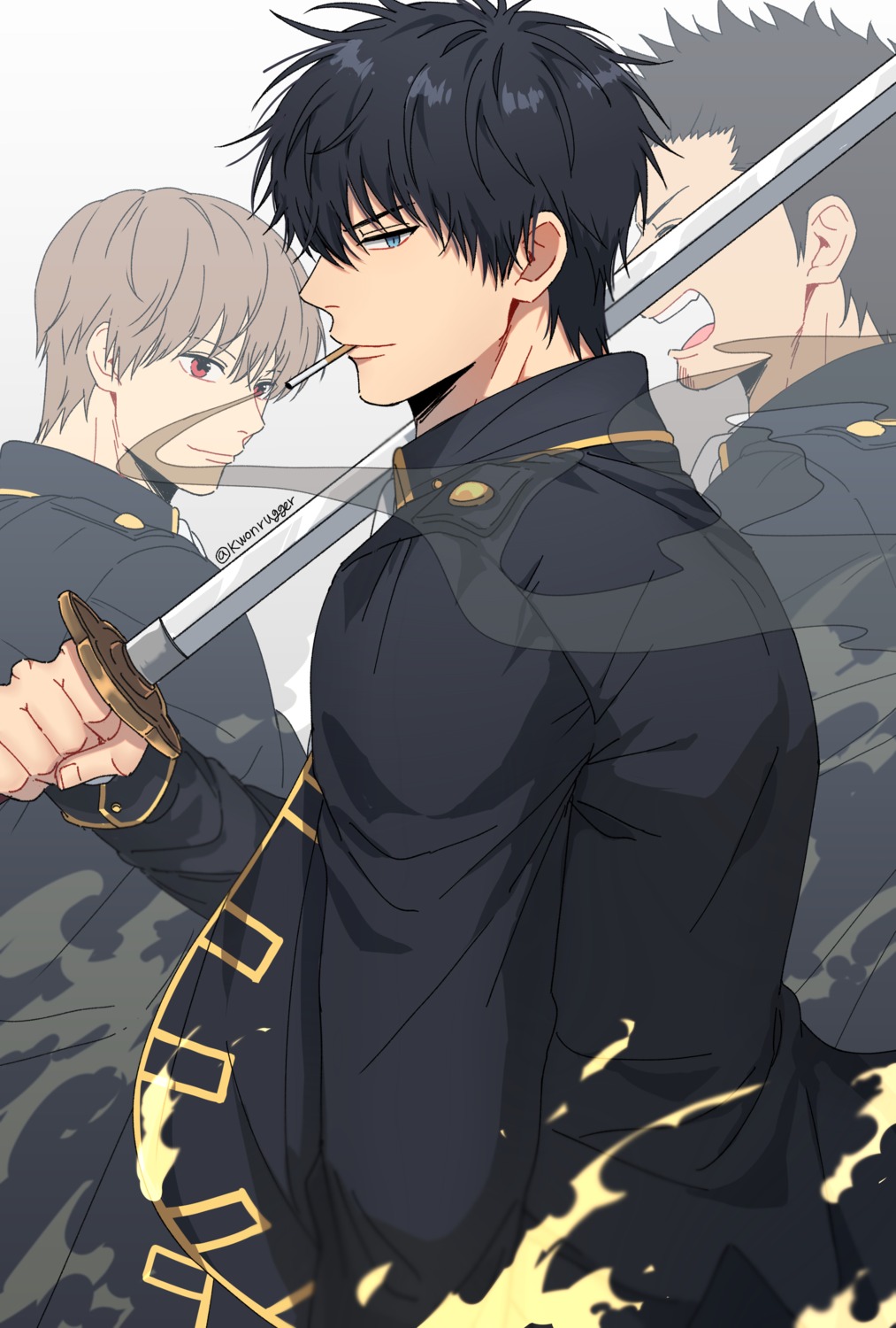 gintama, hijikata_toushirou, kondou_isao, kwonrugger, male, okita_sougo, shinsengumi, smoking