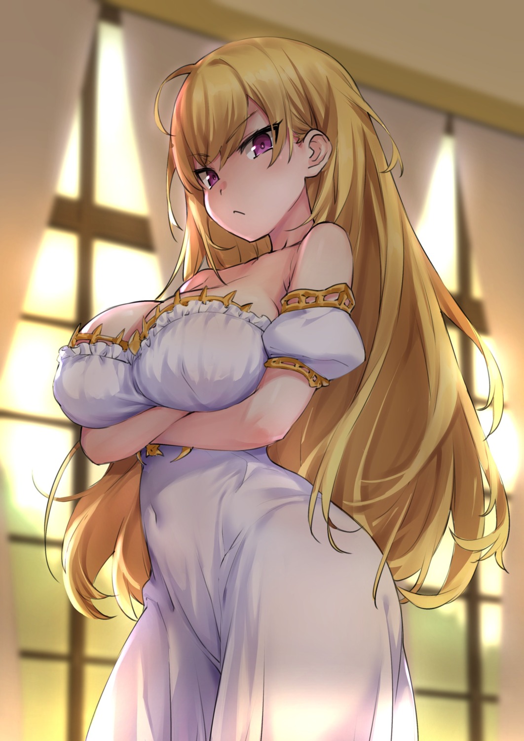 breast_hold, cleavage, dress, nijisanji, nijisanji_seeds, takamiya_rion, try