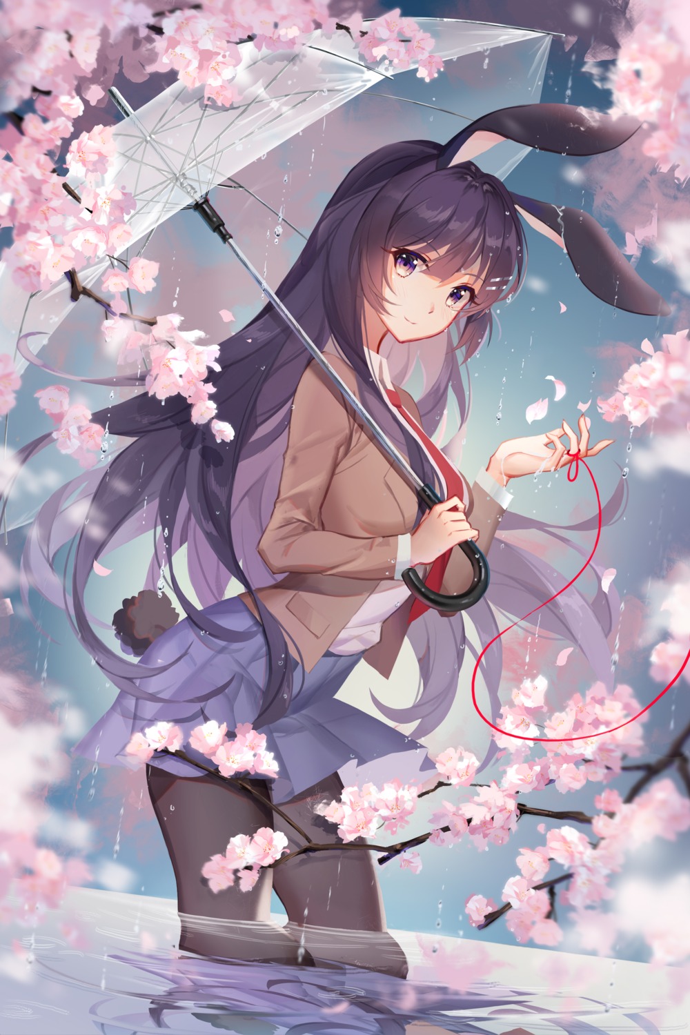 animal_ears, bunny_ears, kyuriin, pantyhose, sakurajima_mai, seifuku, seishun_buta_yarou, wet