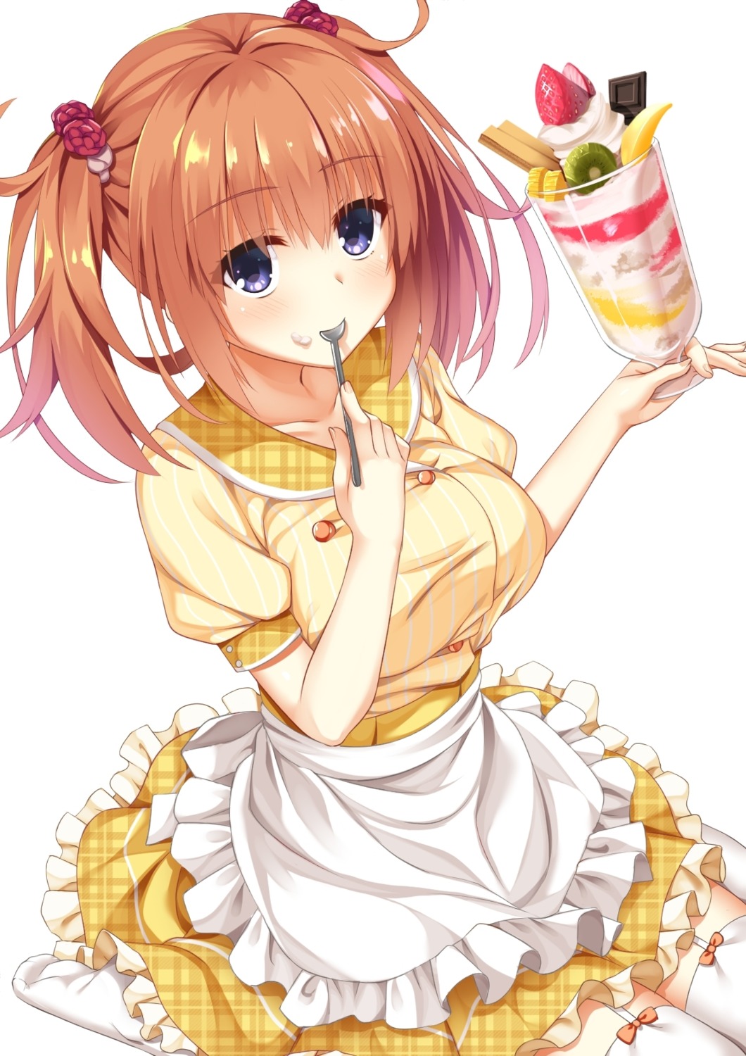 cafe_stella_to_shinigami_no_chou, cream, log_(8kumagawa), stockings, sumizome_nozomi, thighhighs, waitress