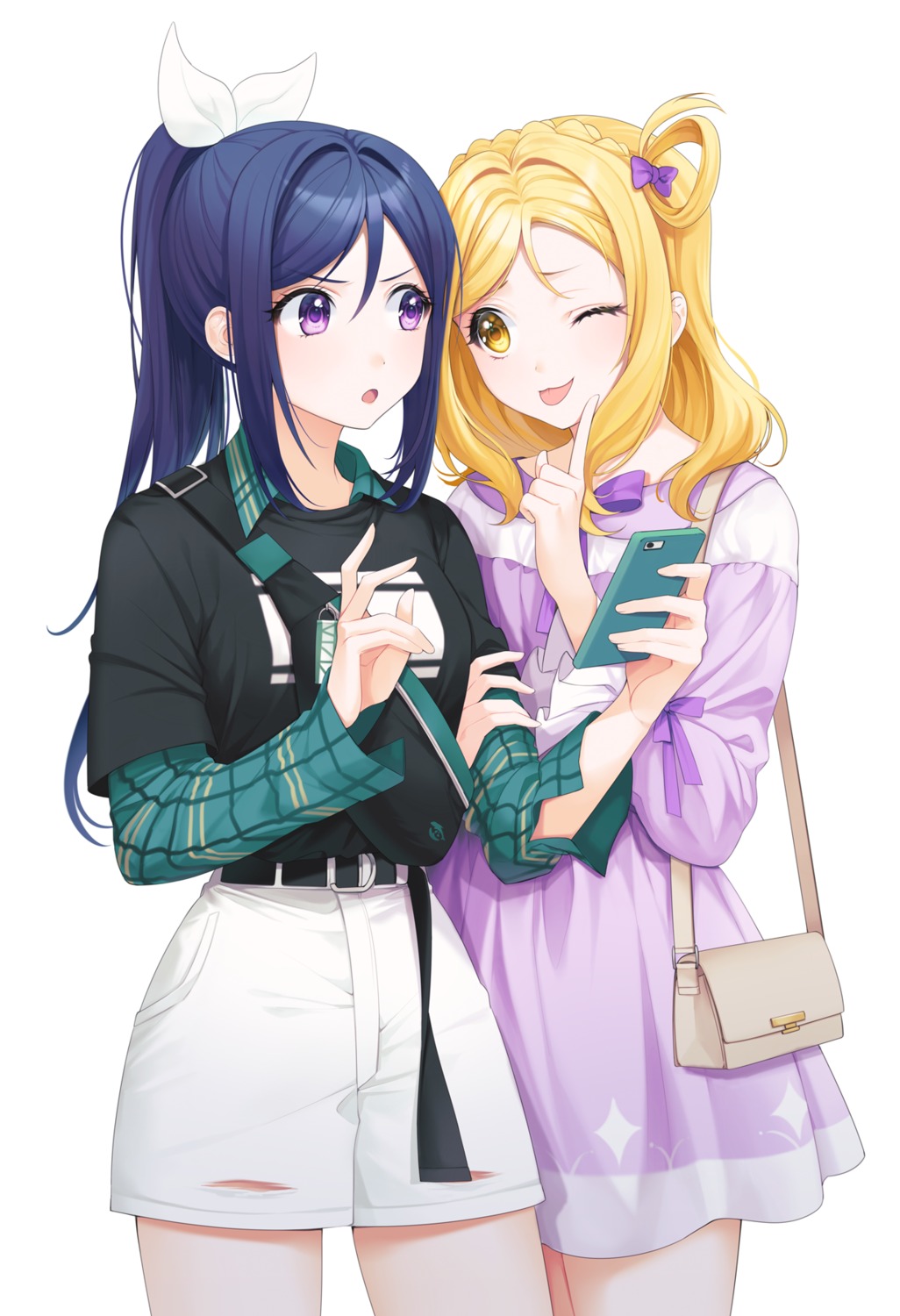 dress, love_live!_(series), love_live!_sunshine!!, matsuura_kanan, minori_(faddy), ohara_mari, yuri