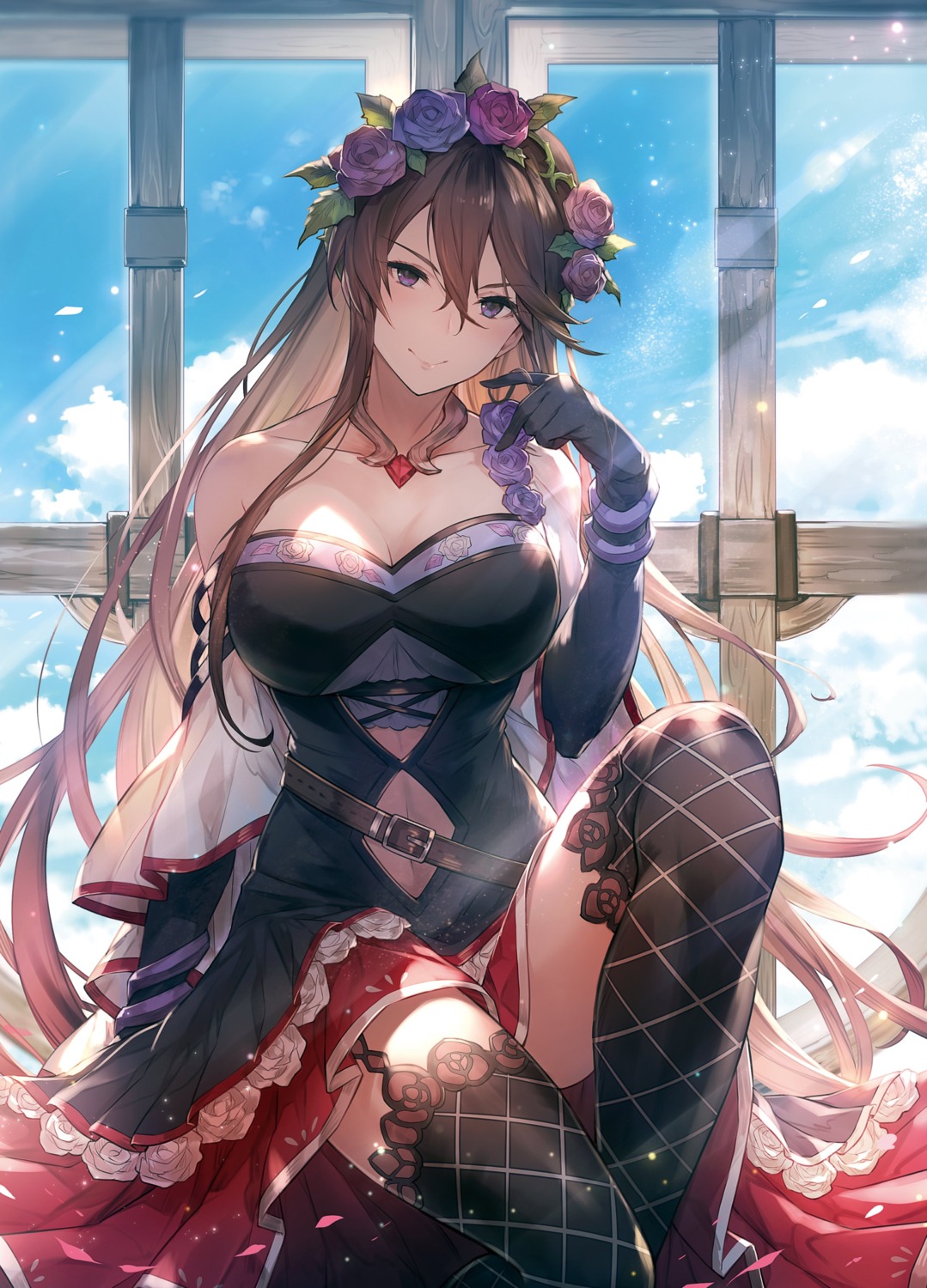 cleavage, granblue_fantasy, kakage, rosetta_(granblue_fantasy), stockings, thighhighs