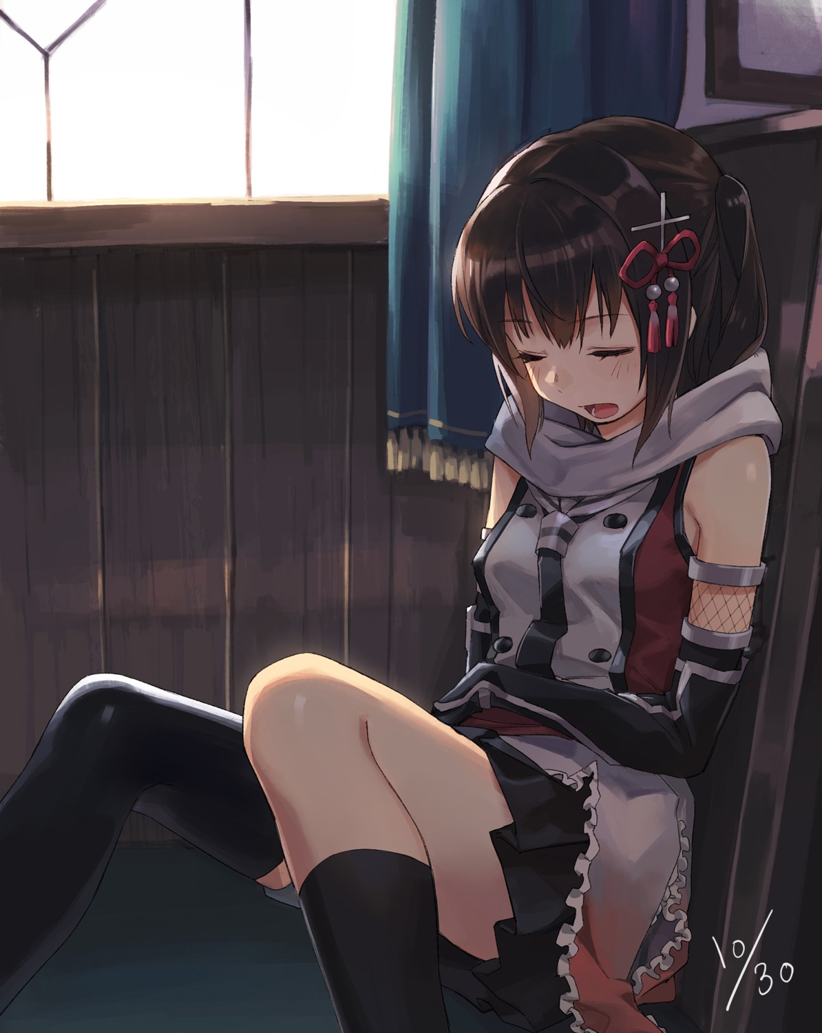 kantai_collection, seifuku, sendai_(kancolle), thighhighs, tugo