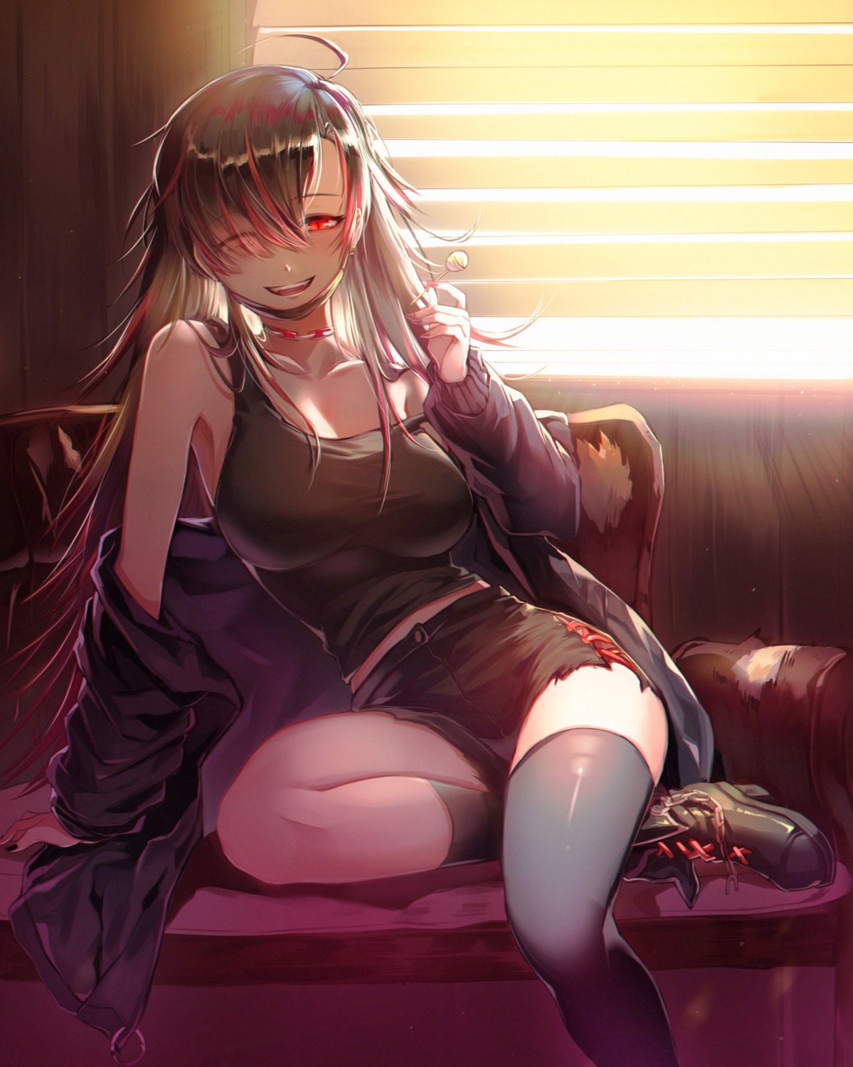 cleavage, heels, kkkk_kani, thighhighs, torn_clothes