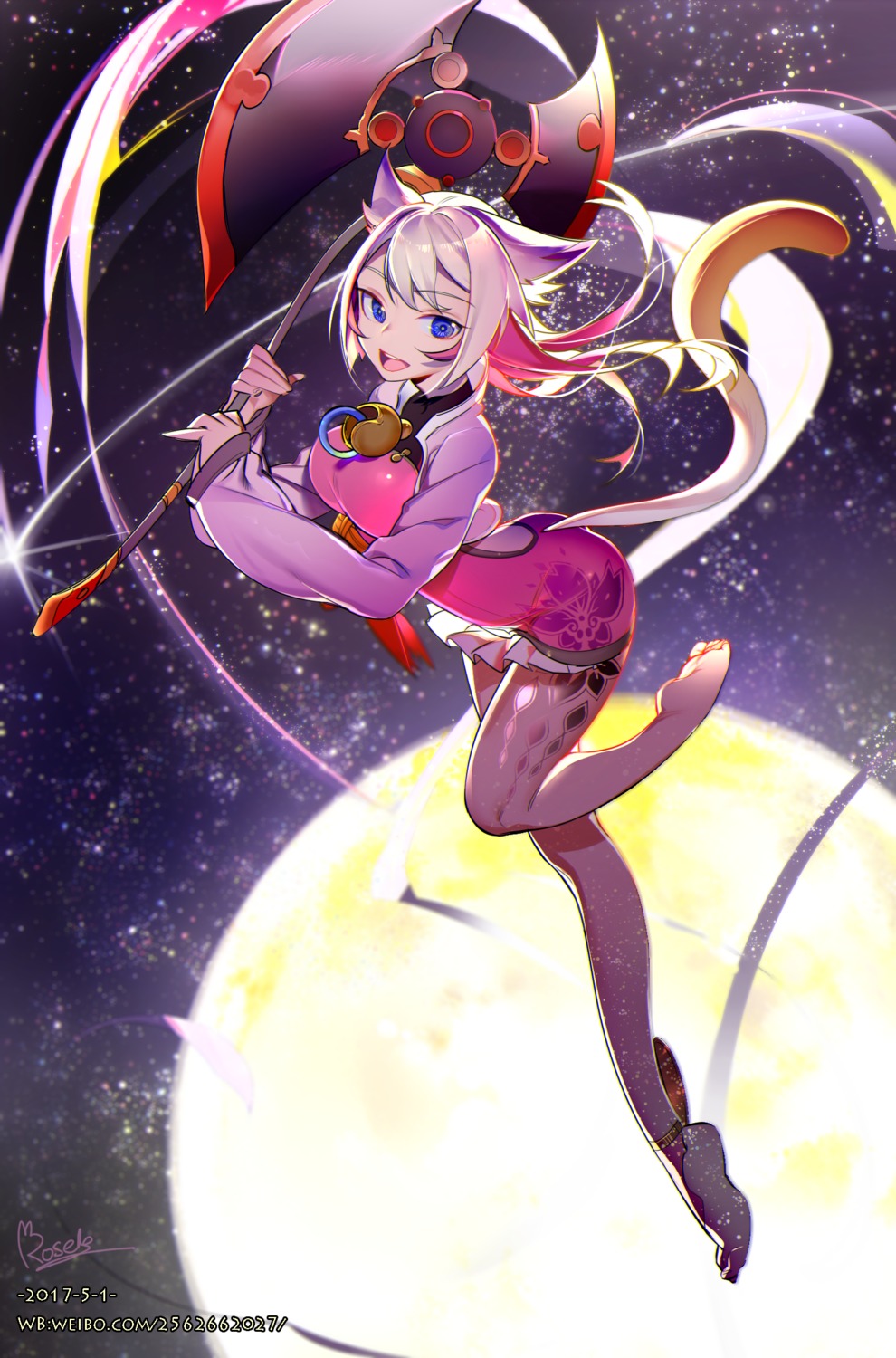 animal_ears, asian_clothes, chinese_paladin:_mirror_quest, nekomimi, pantyhose, rosele, tail, weapon