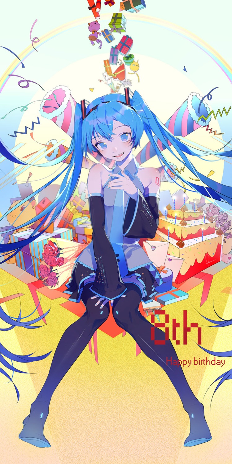 hatsune_miku, headphones, rosele, tattoo, thighhighs, vocaloid