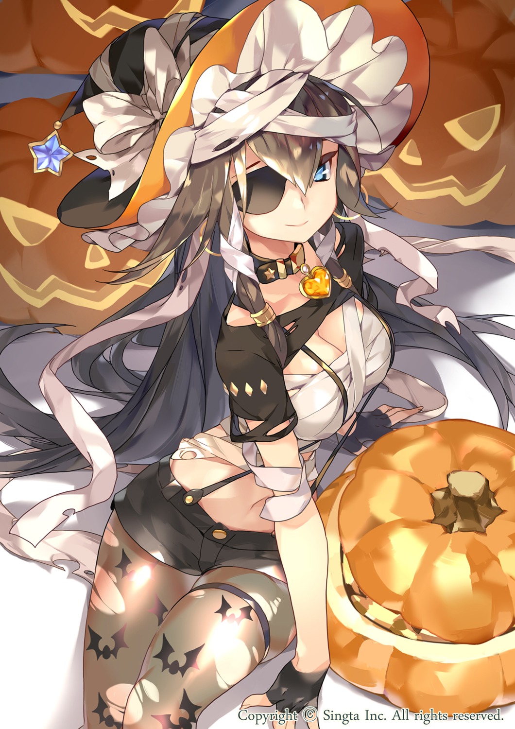 bandages, btoor, cleavage, eyepatch, halloween, pantyhose, sarashi, sid_story