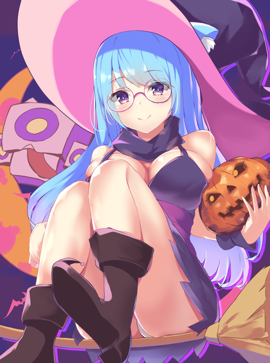 animal_ears, cleavage, dress, halloween, heels, megane, muse_dash, mushpz