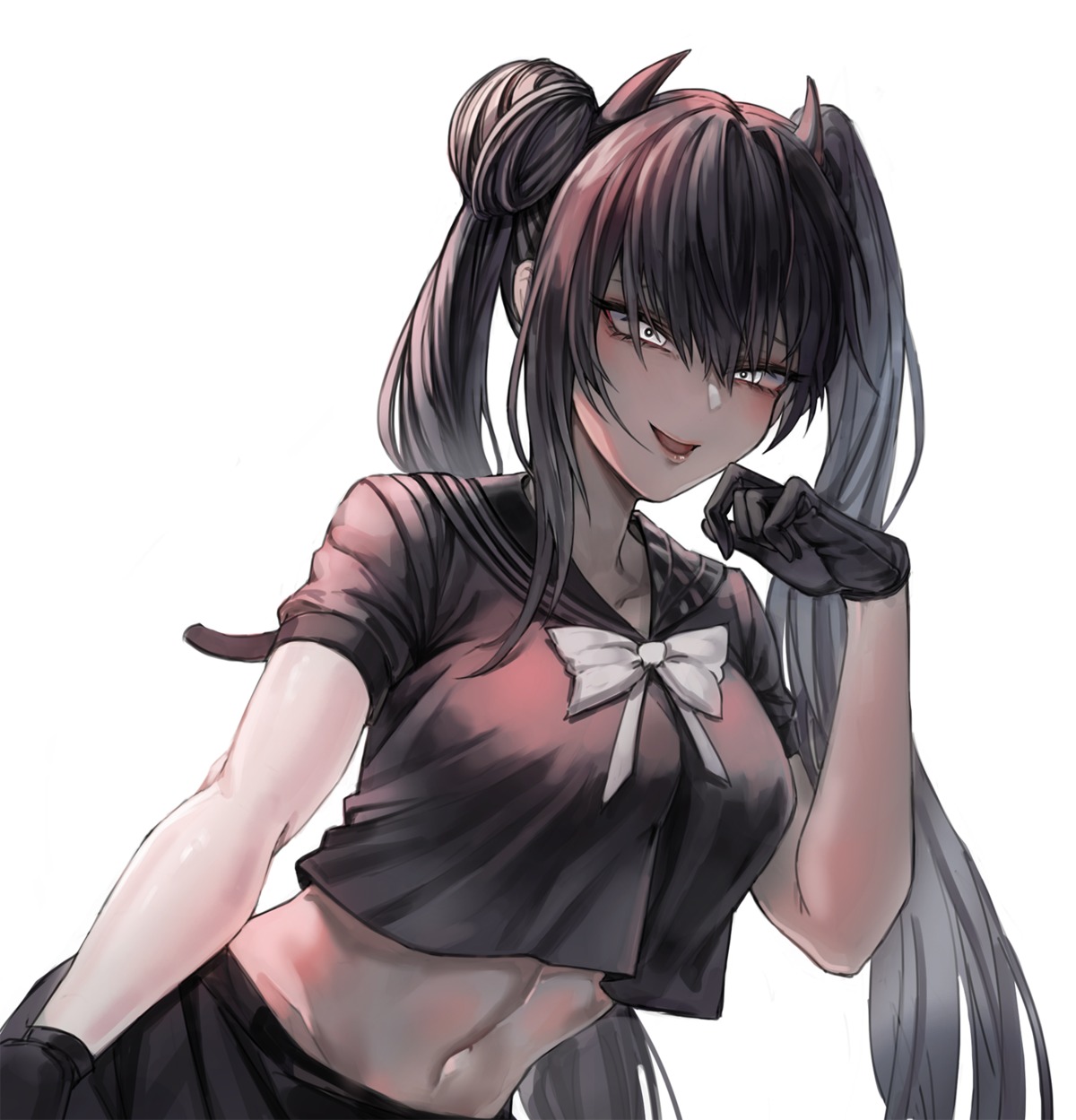 girls_frontline, horns, nlitz, ouroboros_(girls_frontline), seifuku