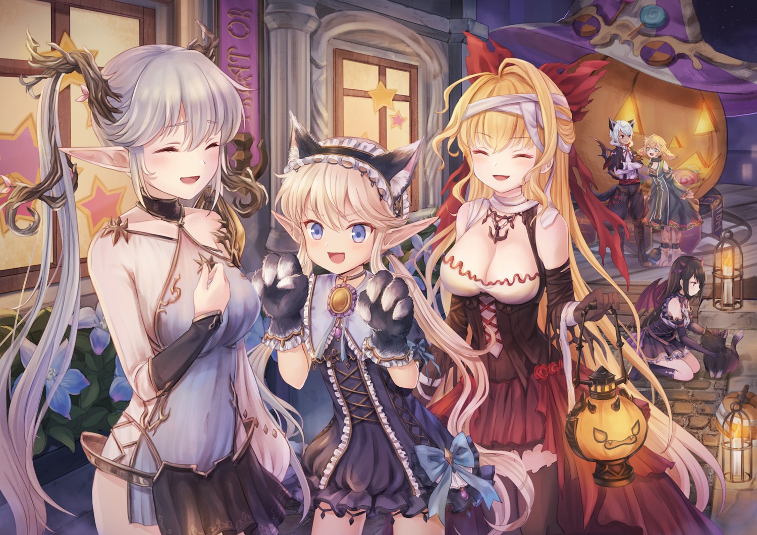animal_ears, bandages, cleavage, dress, emia_wang, halloween, mitra_sphere, neko