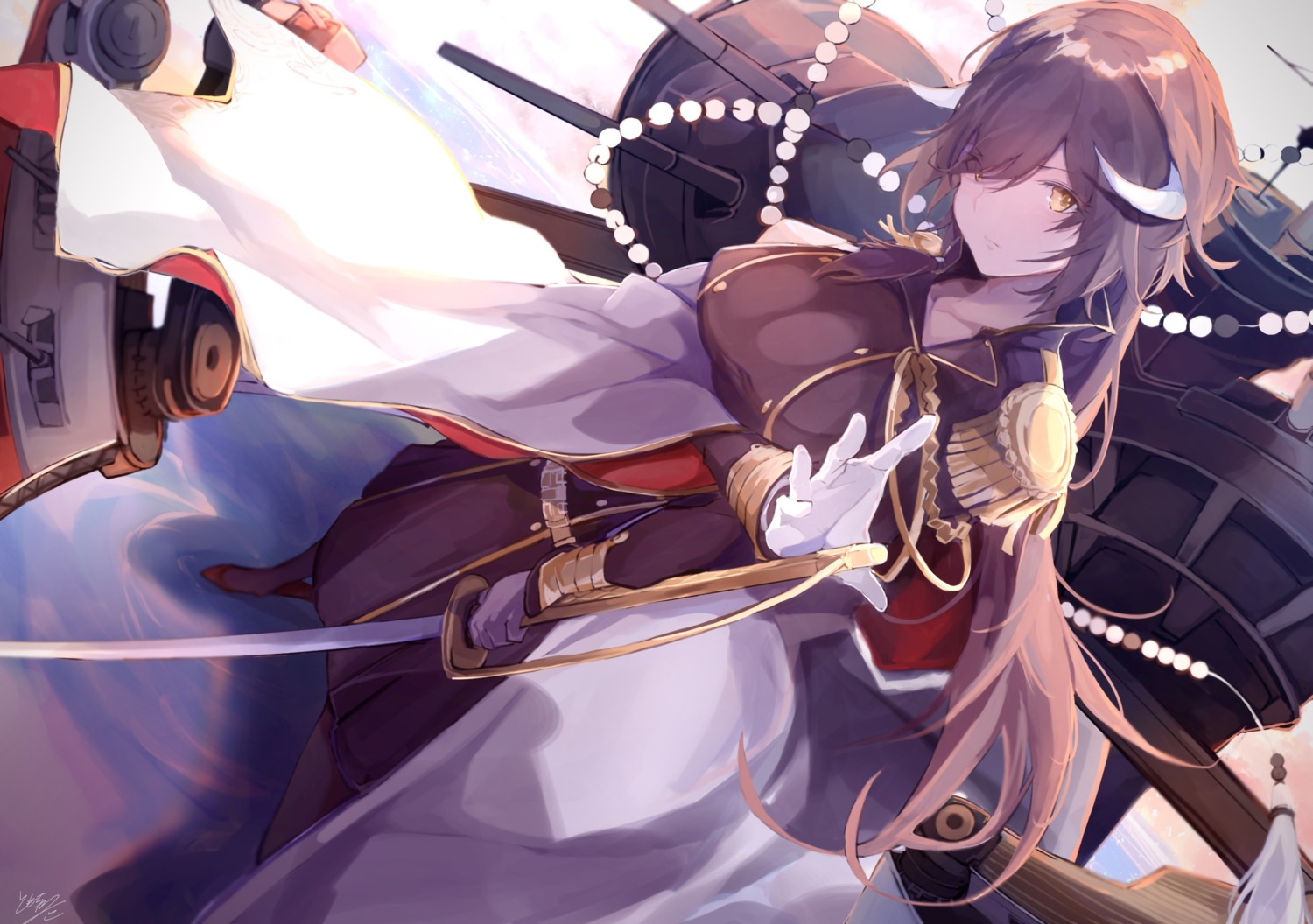 azur_lane, horns, mikasa_(azur_lane), sword, tomochi, uniform