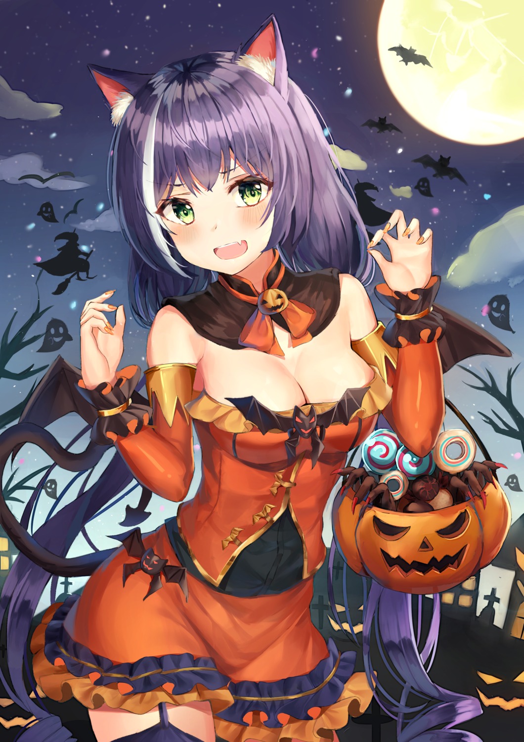 animal_ears, cleavage, halloween, karyl_(princess_connect), princess_connect!, princess_connect!_re:dive, refile, stockings