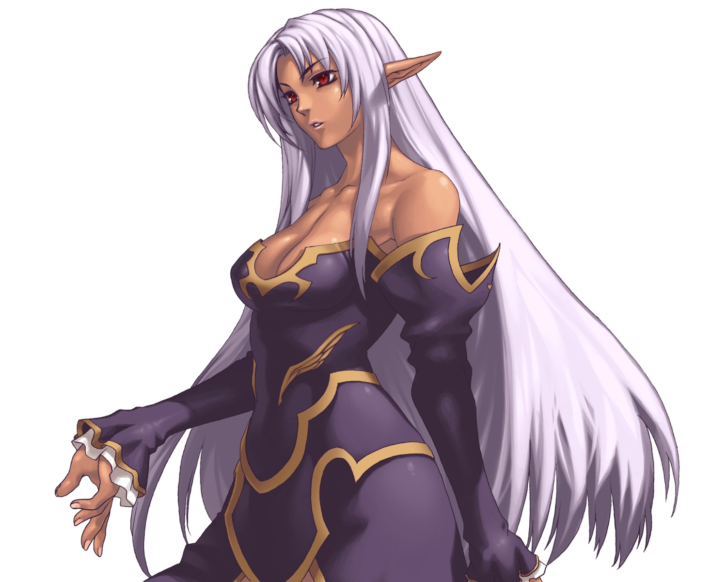cleavage, dress, elf, nakamura_tatsunori, pointy_ears, prana, spectral_force, spectral_force_chronicle