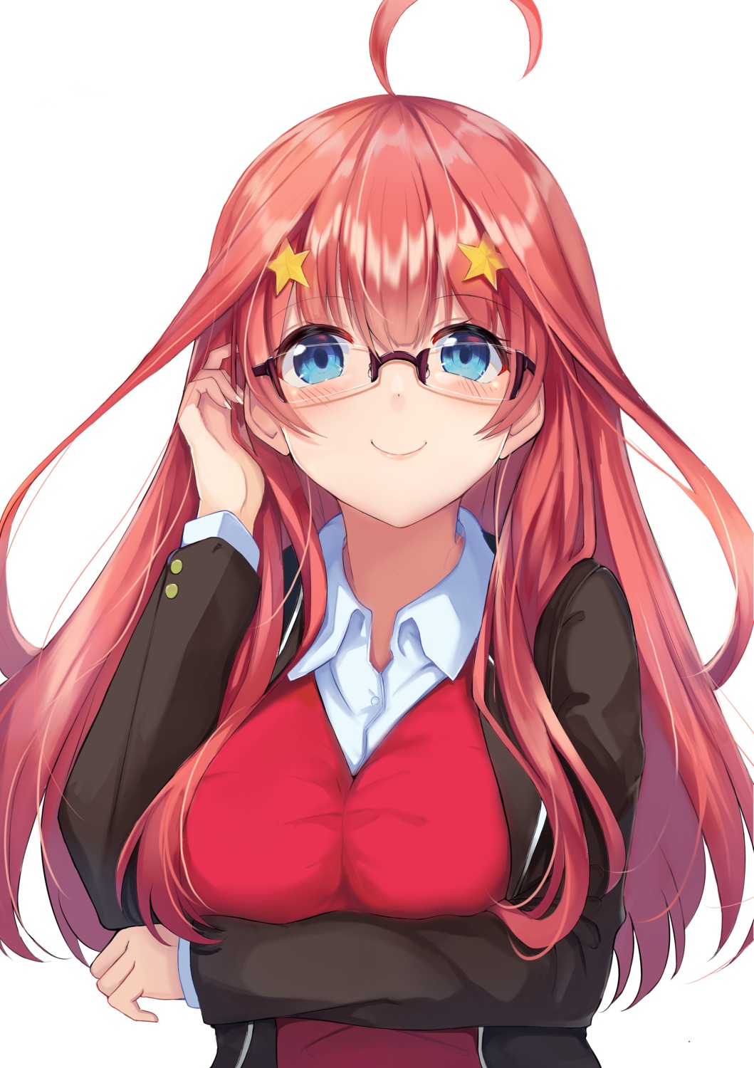 5-toubun_no_hanayome, breast_hold, megane, nakano_itsuki, nao_(okt8538), seifuku, sweater