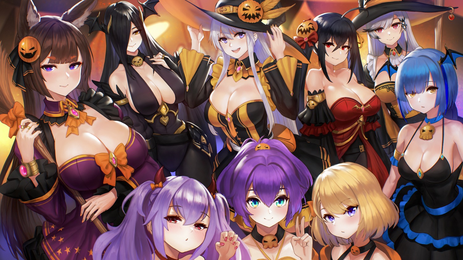 amagi_(azur_lane), animal_ears, azur_lane, cleavage, dress, dunkerque_(azur_lane), edward_montenegro, enterprise_(azur_lane)