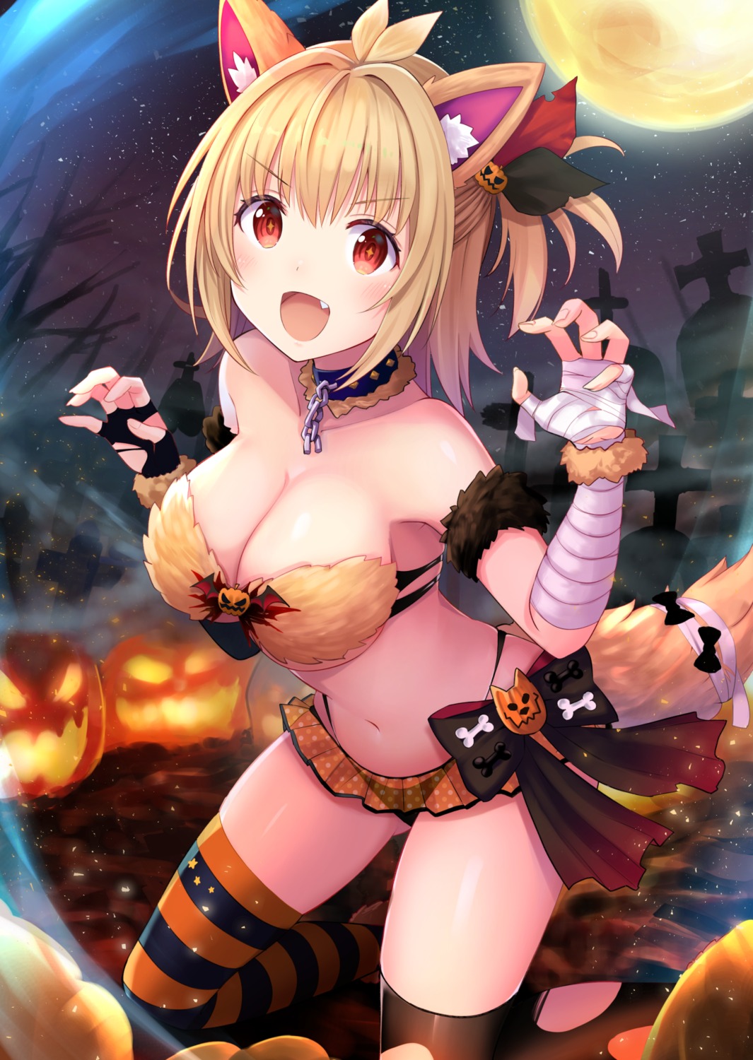 animal_ears, bra, halloween, pantsu, see_through, tail, thighhighs, yurin