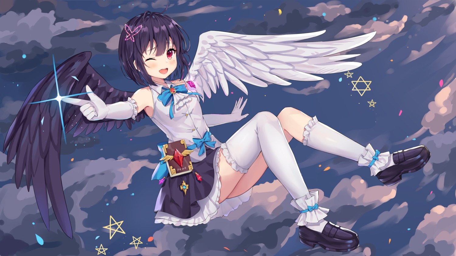 kizuna, kurenai_akane, project_sp, skirt_lift, thighhighs, wallpaper, wings