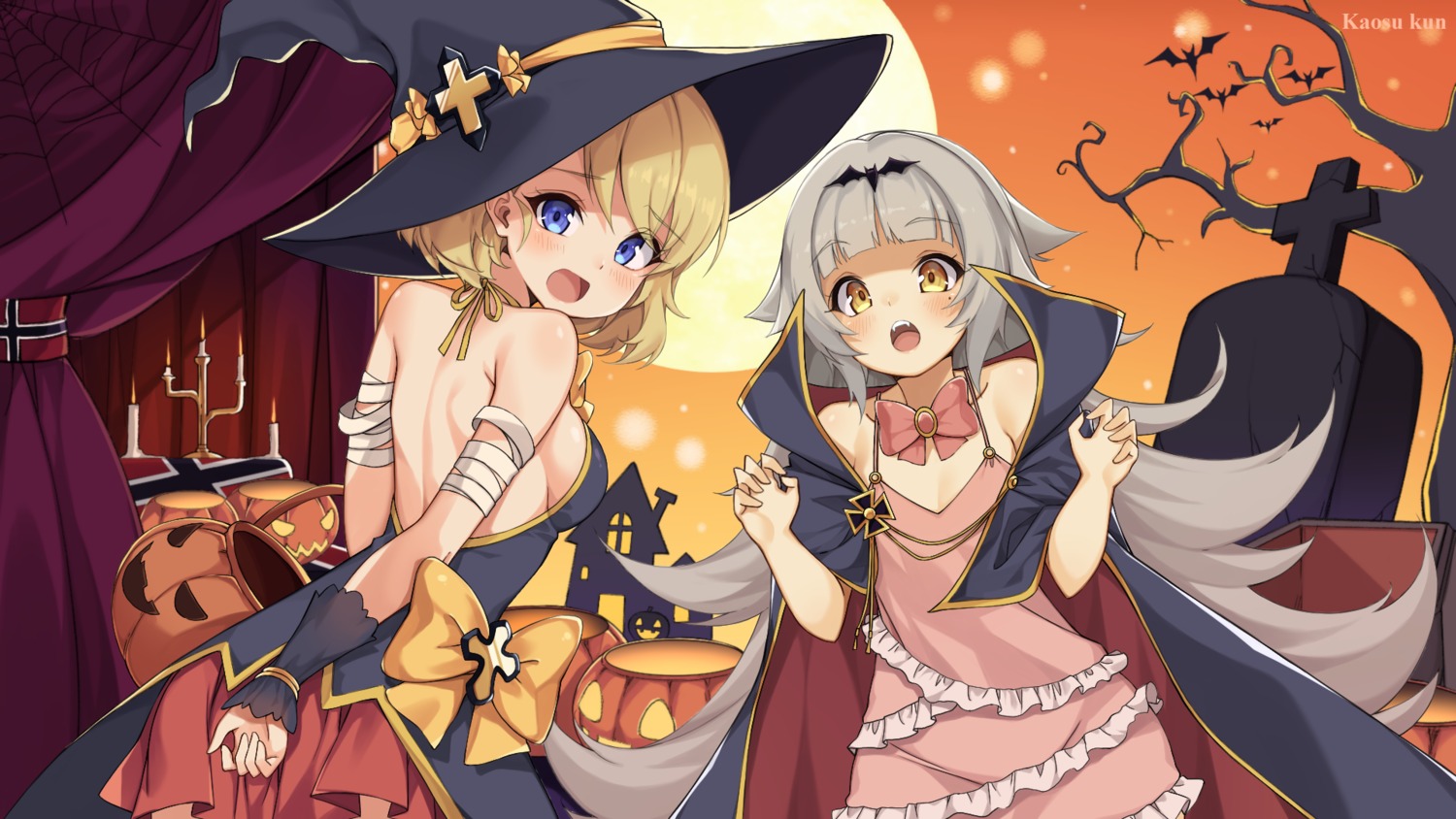 azur_lane, bandages, cleavage, dress, halloween, no_bra, ryan_edian, witch