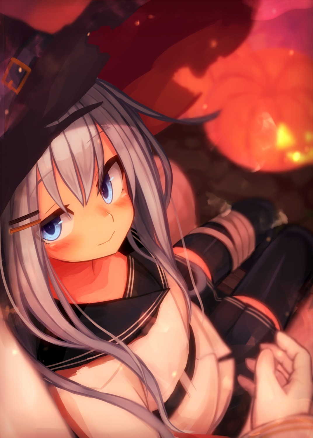 bandages, halloween, hibiki_(kancolle), kantai_collection, reitou_mikan, seifuku, thighhighs, verniy_(kancolle)