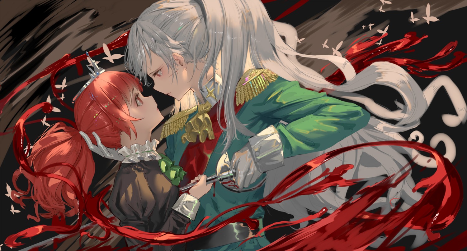 aoi_nagisa, blood, hanazono_shizuma, hk_(hk), strawberry_panic, sword, uniform, yuri