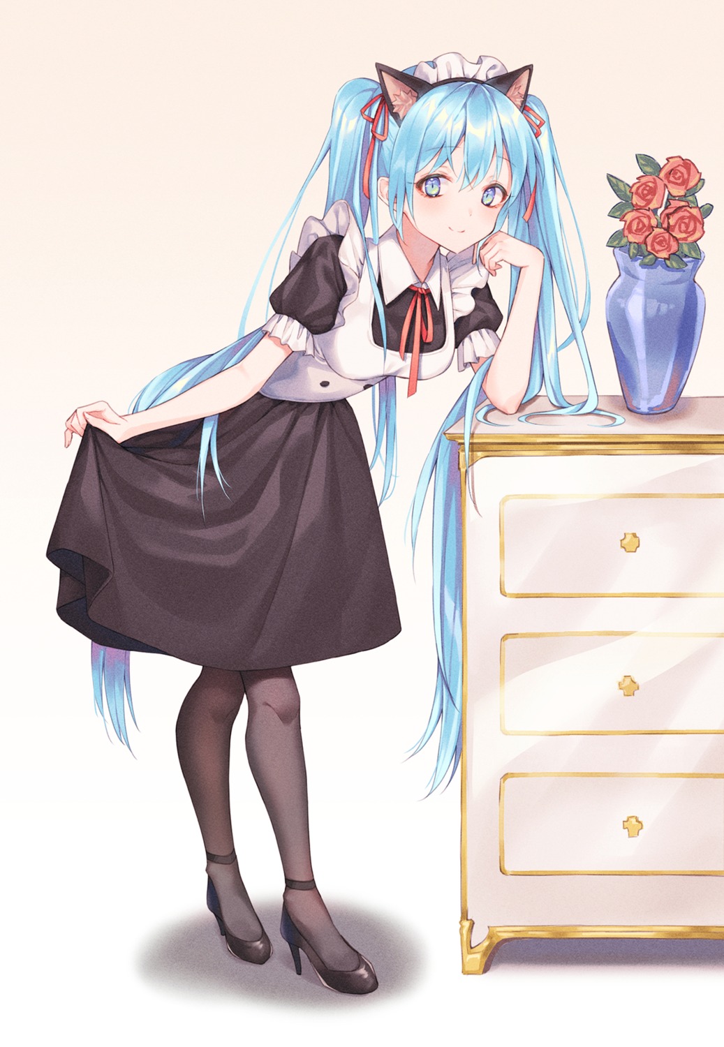 animal_ears, cha_chya, hatsune_miku, heels, maid, nekomimi, skirt_lift, vocaloid